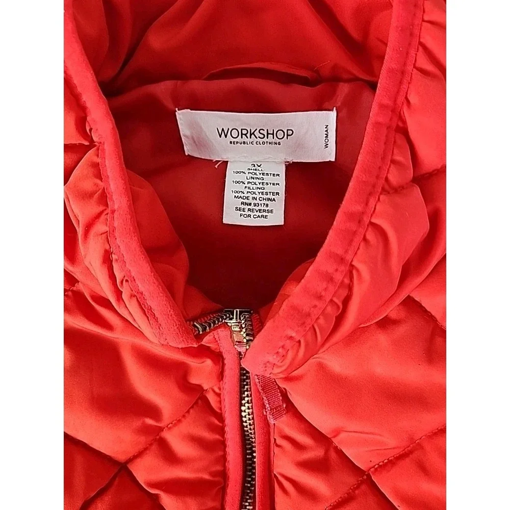Workshop Republic Clothing Women's 3X Red Quilted Puffer Vest Full Zip‎ Pockets